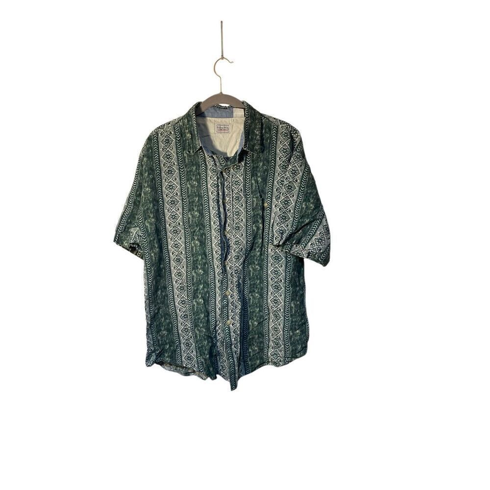 VTG Y2K Bugle boy, men’s Astec, print green and white shirt L